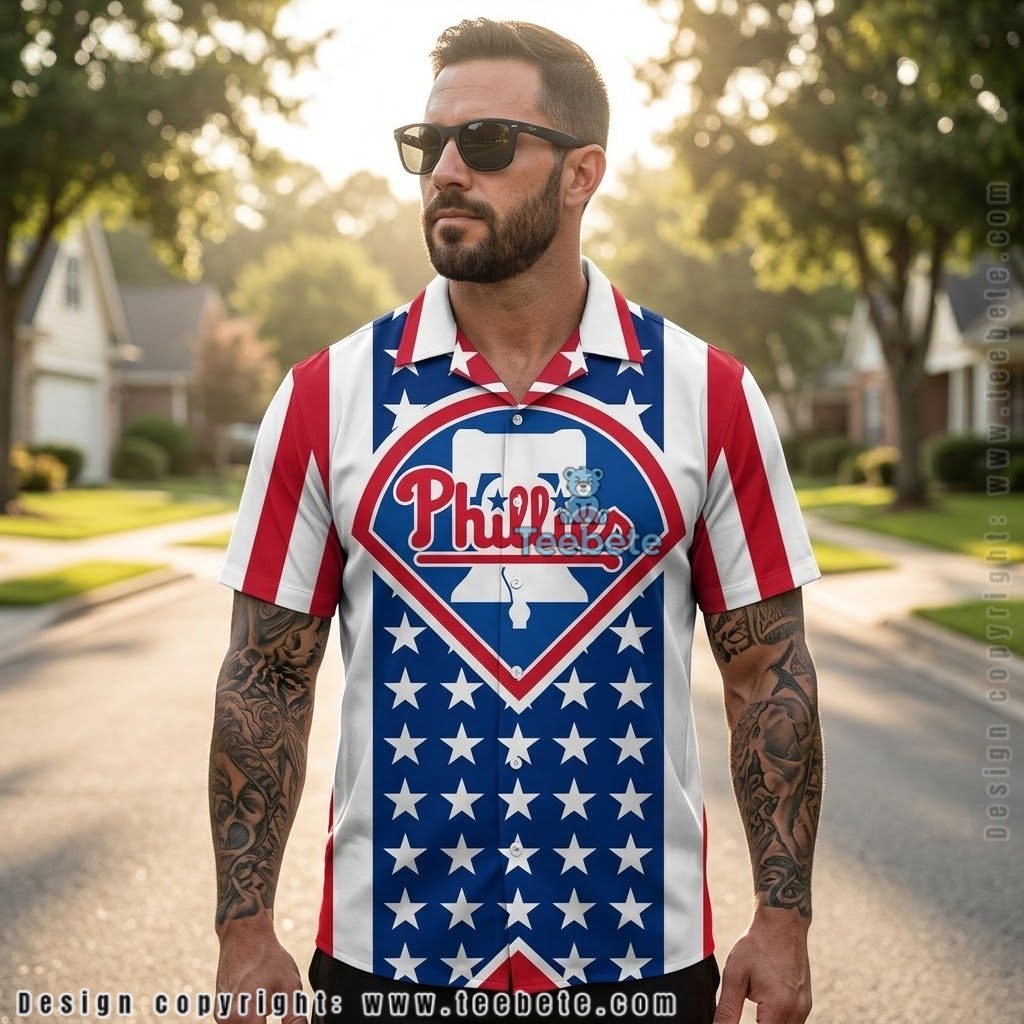 American Flag Philadelphia Phillies Hawaiian Shirt