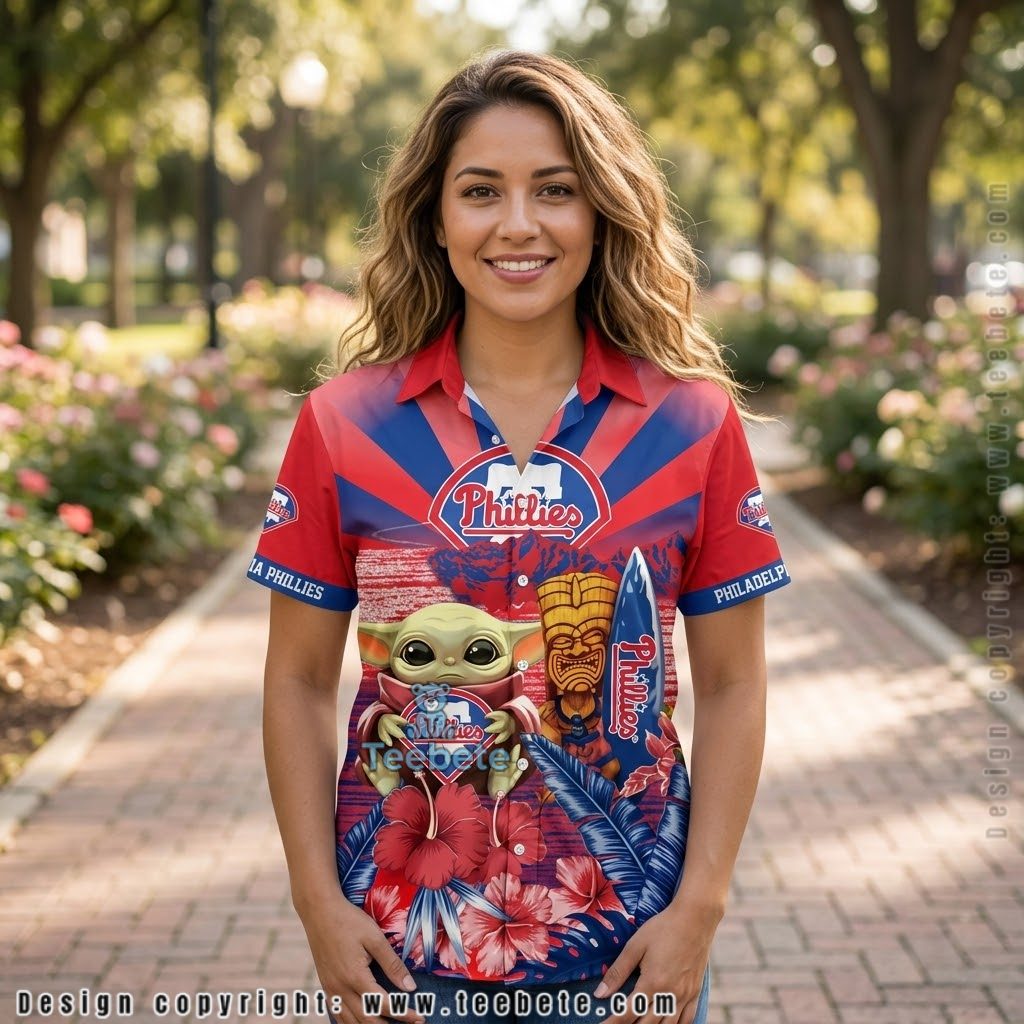 Baby Yoda Philadelphia Phillies Tiki Hawaiian Shirt