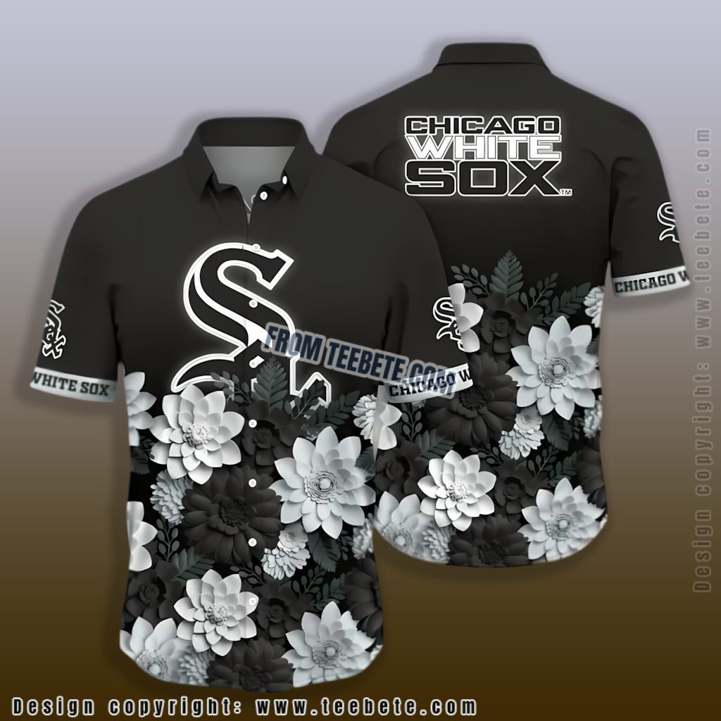 Black White Floral Chicago White Sox Hawaiian Shirt