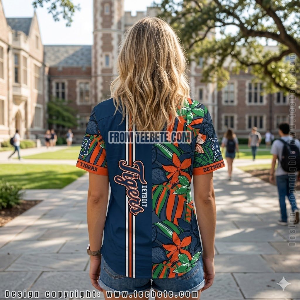 Detroit Tigers Floral Stripe Hawaiian Shirt Version 2 Detroit Tigers Floral Stripe Hawaiian Shirt Version 2
