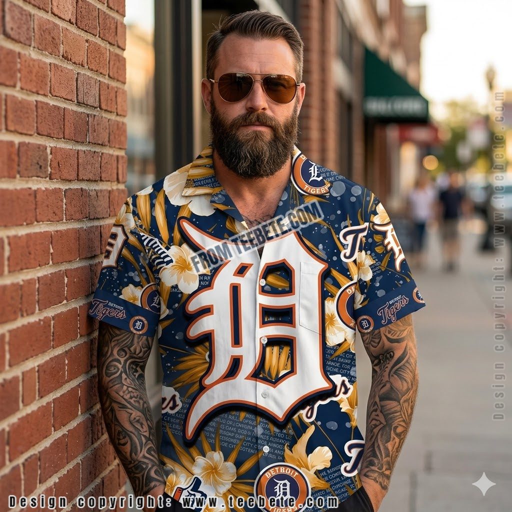 Detroit Tigers Golden Hibiscus Aloha Shirt