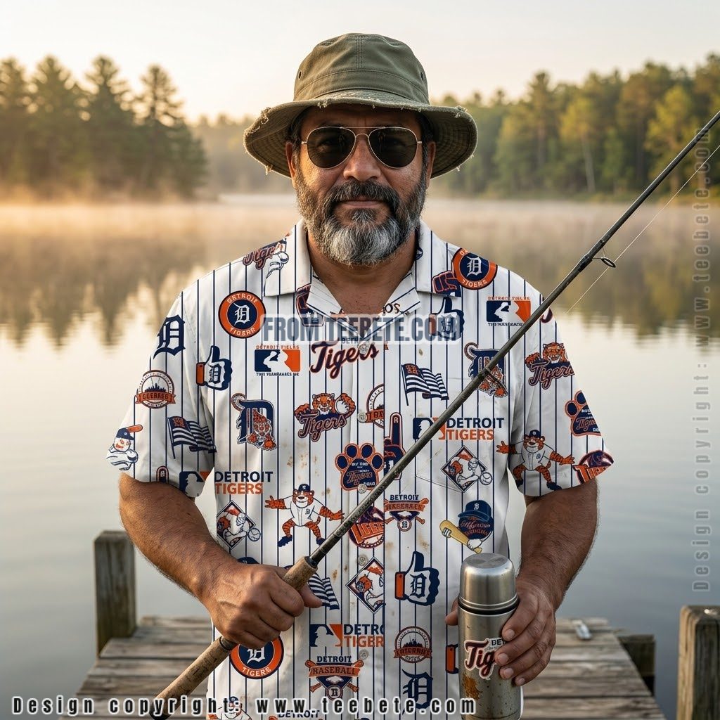 Detroit Tigers Mascot Pinstripe Tropical Shirt