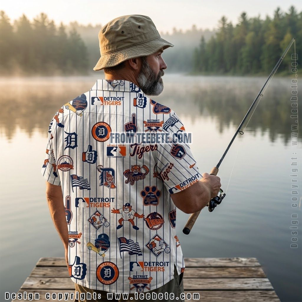 Detroit Tigers Mascot Pinstripe Tropical Shirt Version 2 Detroit Tigers Mascot Pinstripe Tropical Shirt Version 2