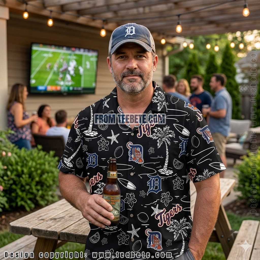 Detroit Tigers Palm Starfish Aloha Shirt