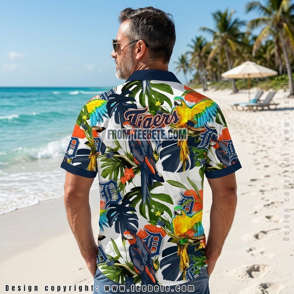 Detroit Tigers Parrot Tropical Hawaiian Shirt Version 2 Detroit Tigers Parrot Tropical Hawaiian Shirt Version 2