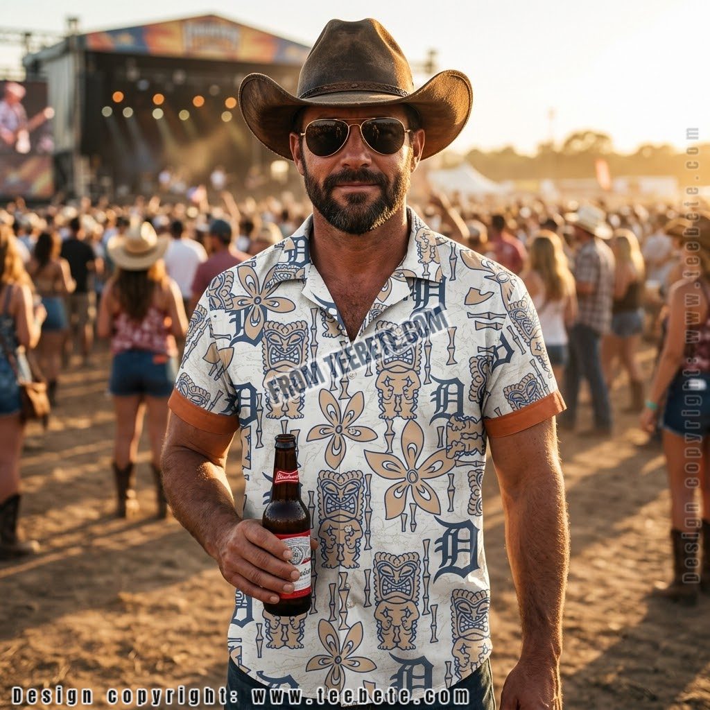 Detroit Tigers Tiki Mask Aloha Shirt