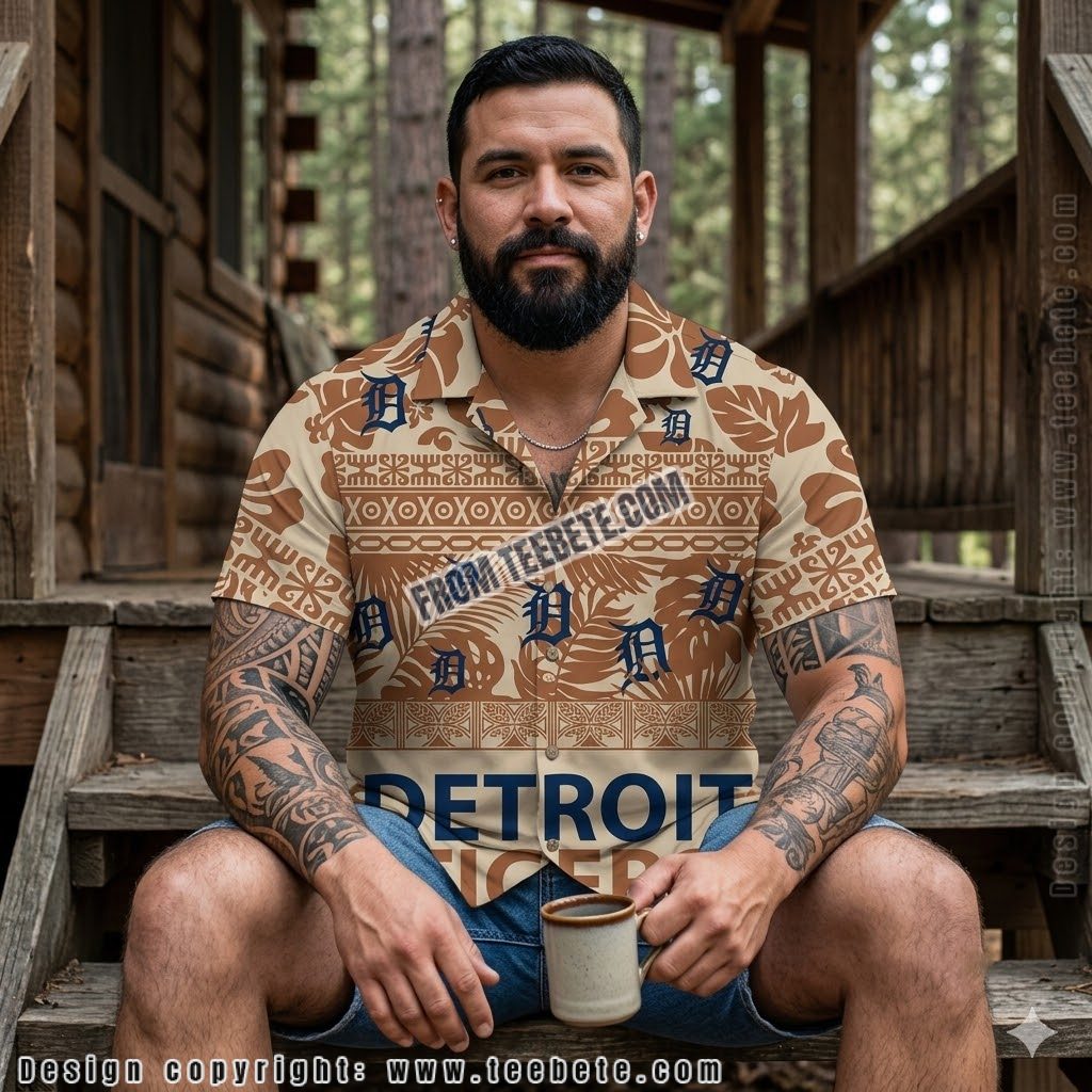 Detroit Tigers Tribal Tan Hawaiian Shirt