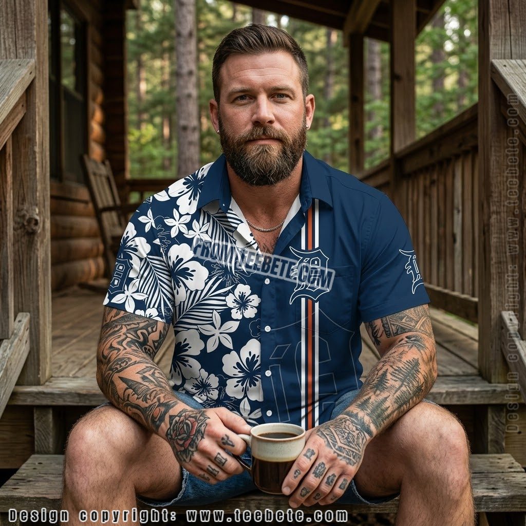 Detroit Tigers White Hibiscus Hawaiian Shirt
