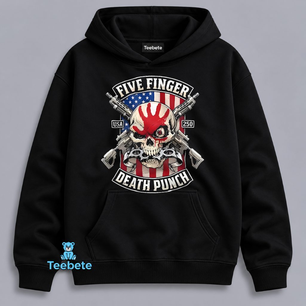 Five Finger Death Punch USA 250 Patriotic Skull Crossed Guns Hoodie Five Finger Death Punch USA 250 Patriotic Skull Crossed Guns Hoodie