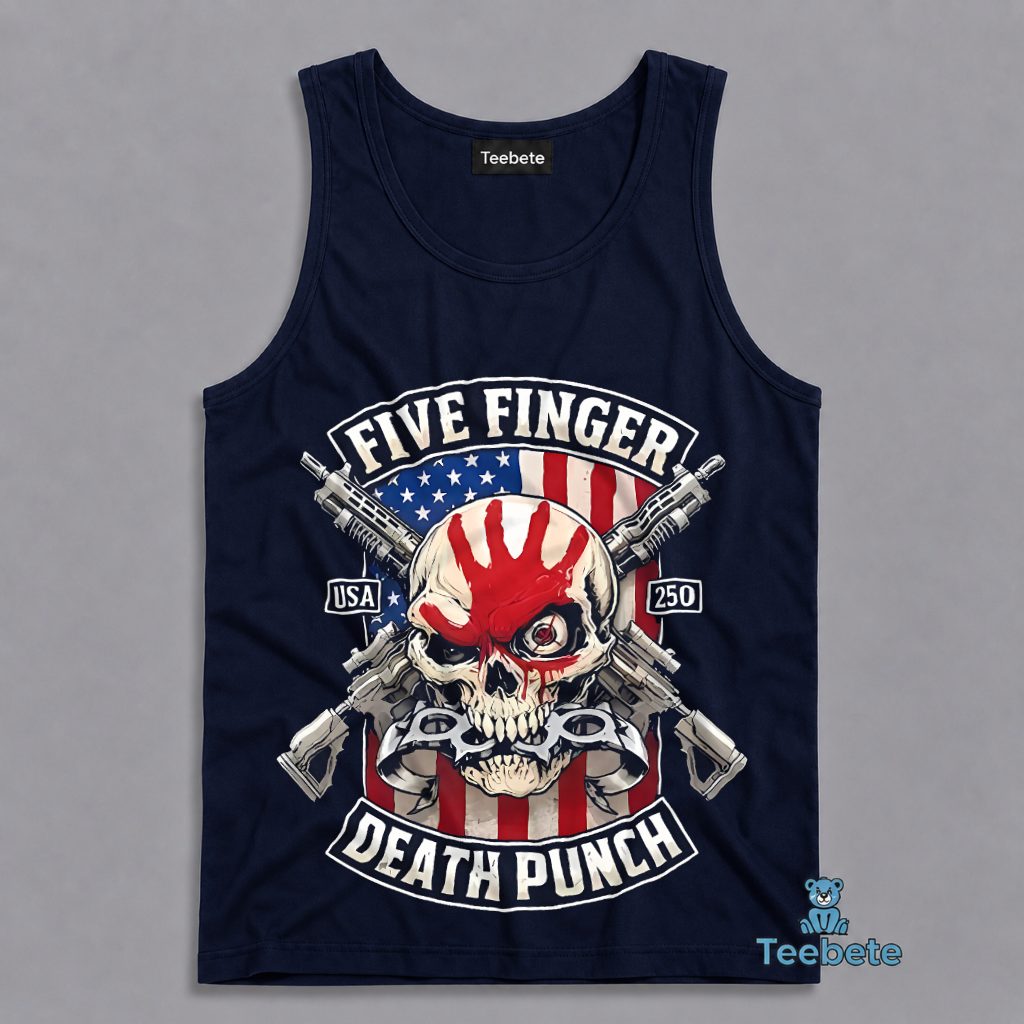 Five Finger Death Punch USA 250 Patriotic Skull Crossed Guns Tanktop Five Finger Death Punch USA 250 Patriotic Skull Crossed Guns Tanktop