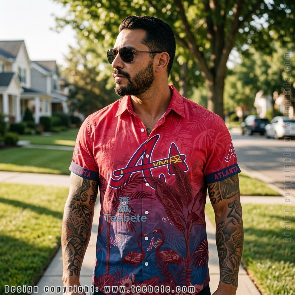 Flamingo Parrot Atlanta Braves Tropical Shirt