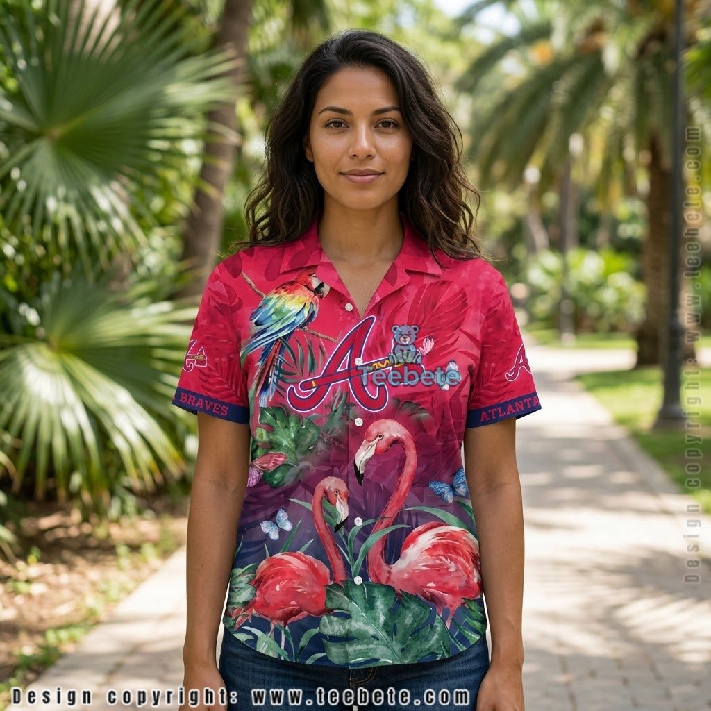 Flamingo Parrot Atlanta Braves Tropical Shirt