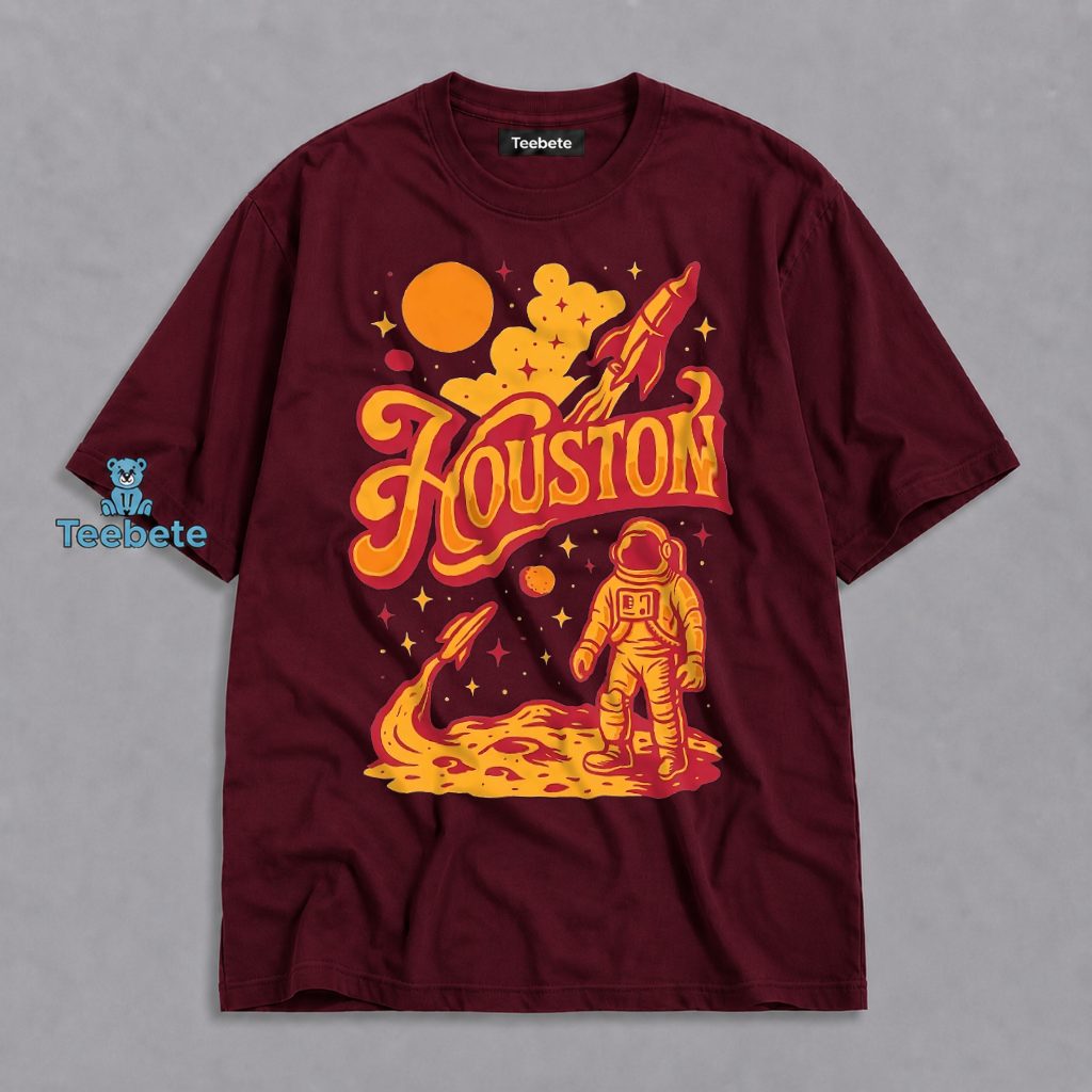 Houston Astronaut Moon Landing Rocket Groovy Retro Shirt