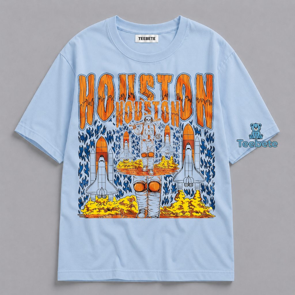 Houston Astronaut Skull Baseball Bat Space Shuttle Shirt