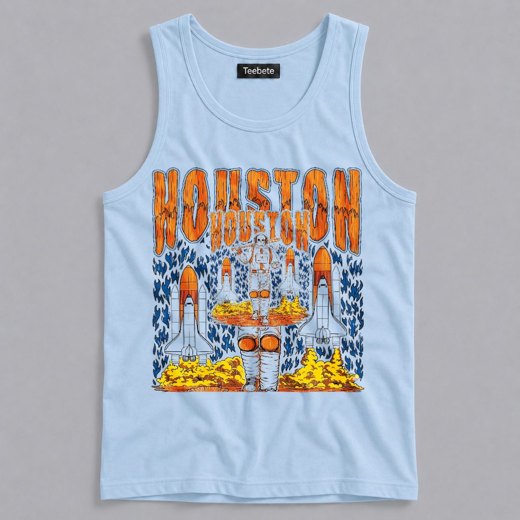 Houston Astronaut Skull Baseball Bat Space Shuttle Tanktop Houston Astronaut Skull Baseball Bat Space Shuttle Tanktop