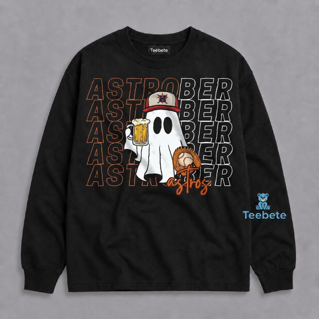Houston Astros Astrober Halloween Ghost Beer Baseball Long Sleeve Houston Astros Astrober Halloween Ghost Beer Baseball Long Sleeve
