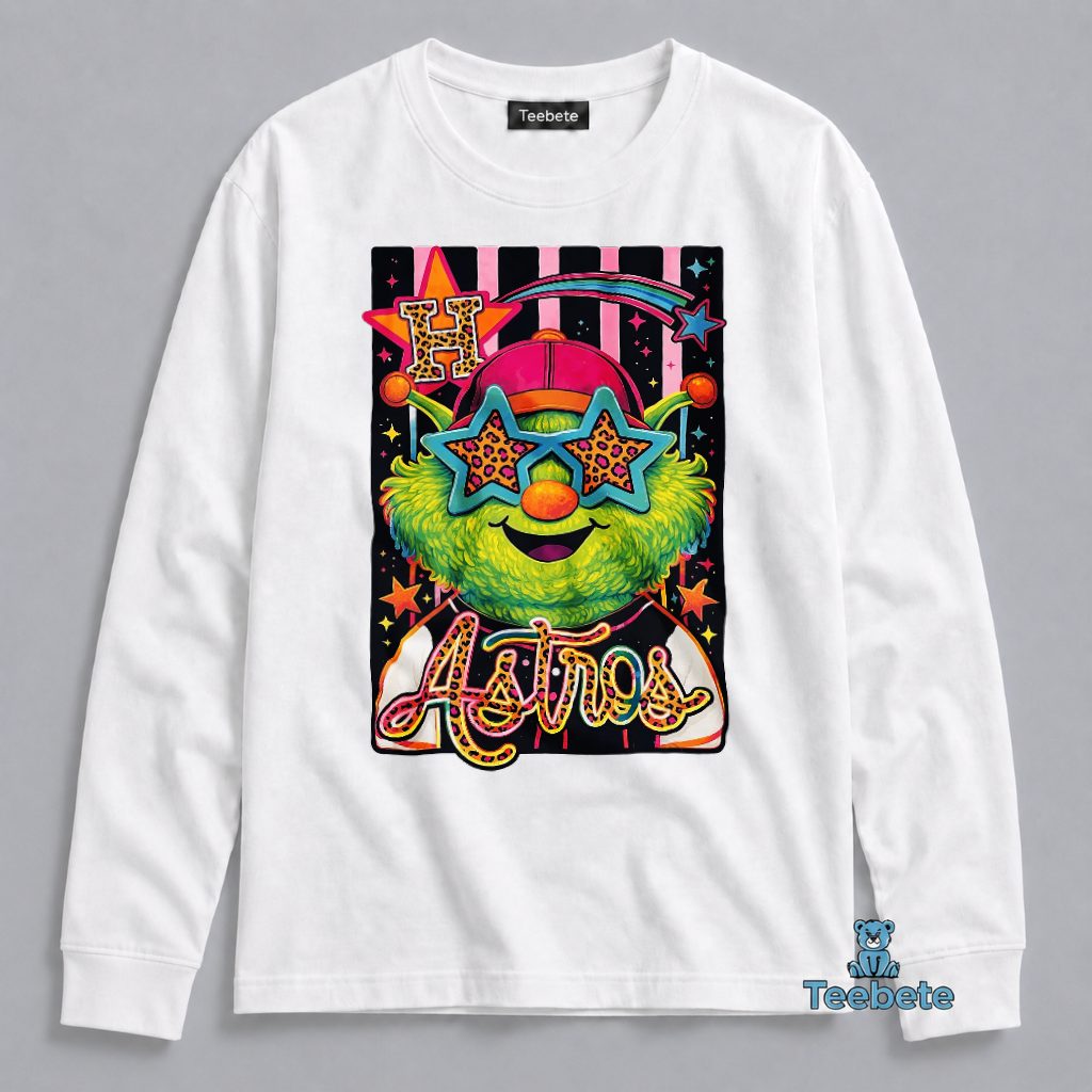 Houston Astros Orbit Mascot Colorful Neon Fan Long Sleeve Houston Astros Orbit Mascot Colorful Neon Fan Long Sleeve