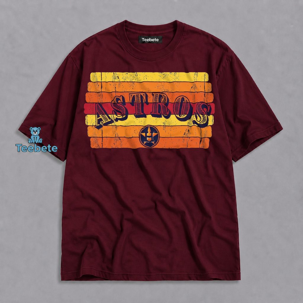 Houston Astros Retro Rainbow Stripes Distressed Logo Shirt