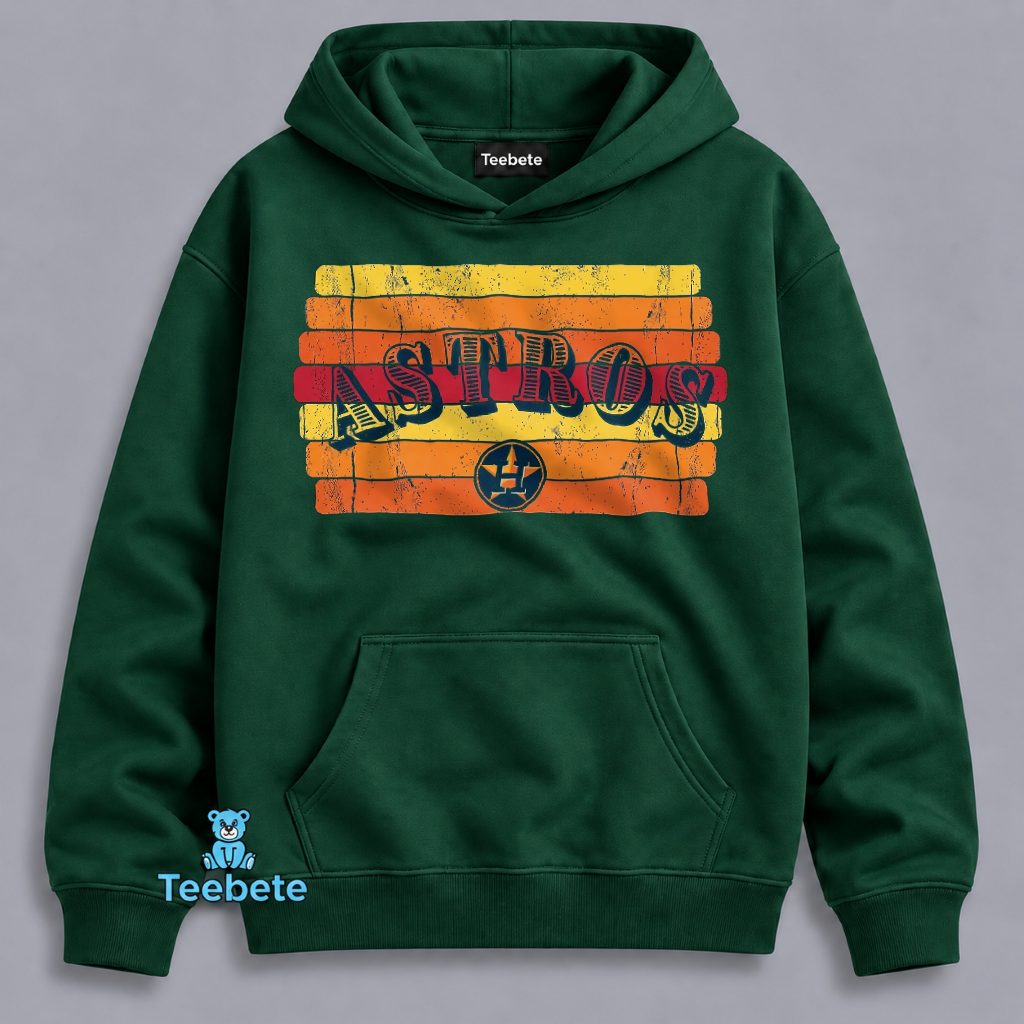 Houston Astros Retro Rainbow Stripes Distressed Logo Hoodie Houston Astros Retro Rainbow Stripes Distressed Logo Hoodie