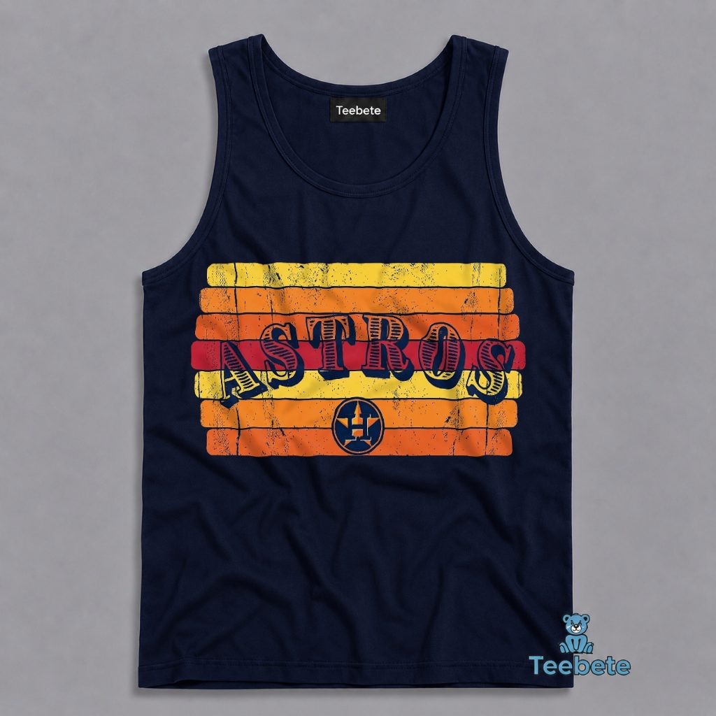 Houston Astros Retro Rainbow Stripes Distressed Logo Tanktop Houston Astros Retro Rainbow Stripes Distressed Logo Tanktop