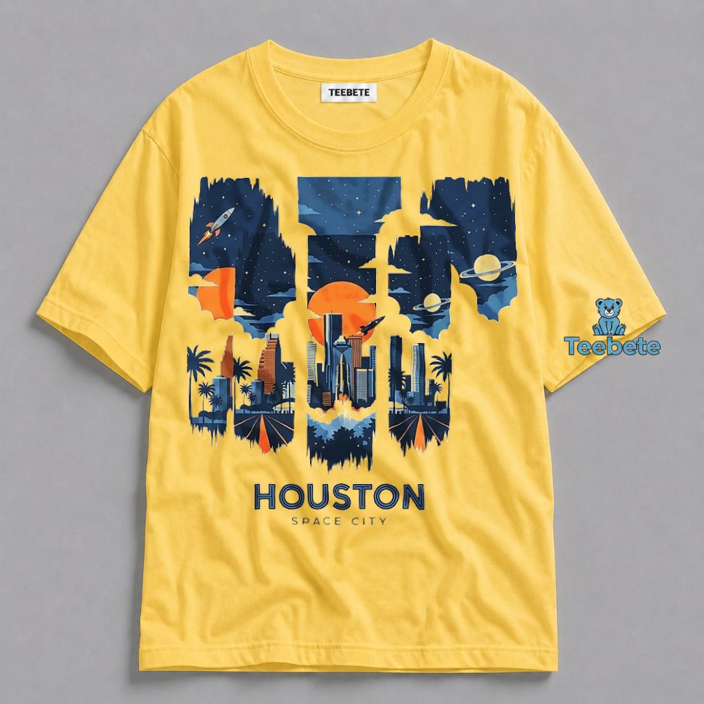 Houston Space City Skyline Rocket Launch Graphic Shirt