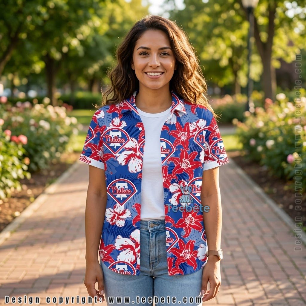 Lily Blue Philadelphia Phillies Aloha Shirt