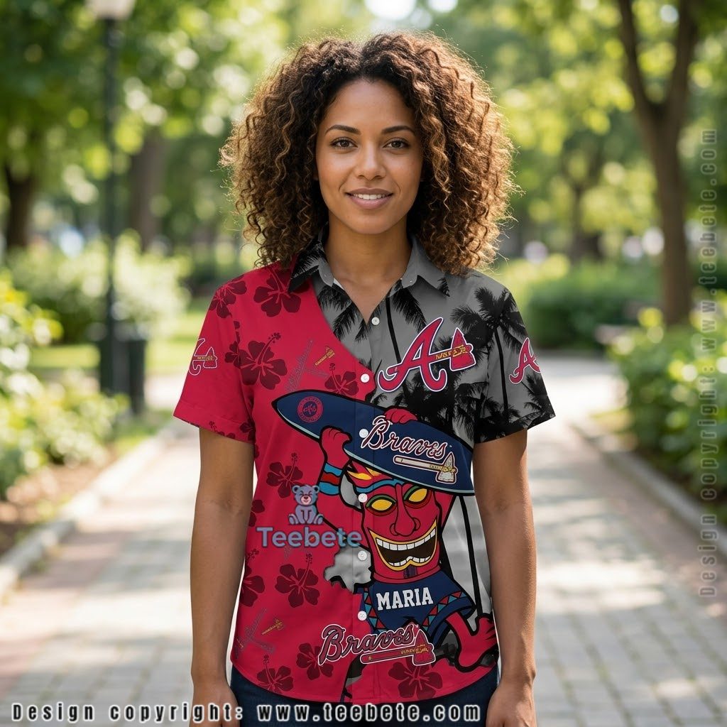 Mascot Atlanta Braves Custom Name Hawaiian Shirt