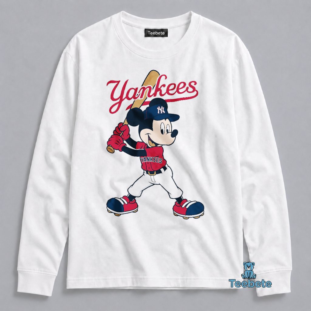 Mickey Mouse Yankees Baseball Batter Cute Fan Long Sleeve Mickey Mouse Yankees Baseball Batter Cute Fan Long Sleeve