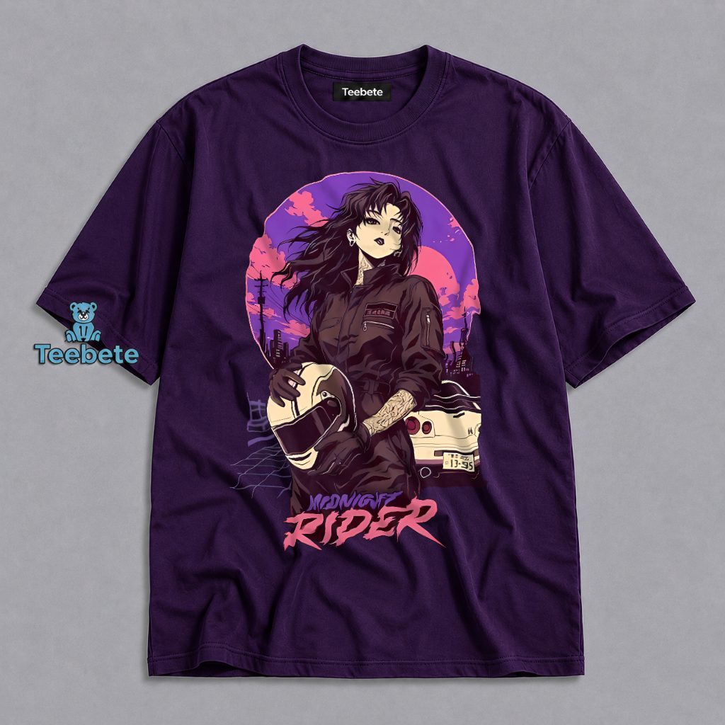 Midnight Rider Anime Girl Retrowave Racing Shirt