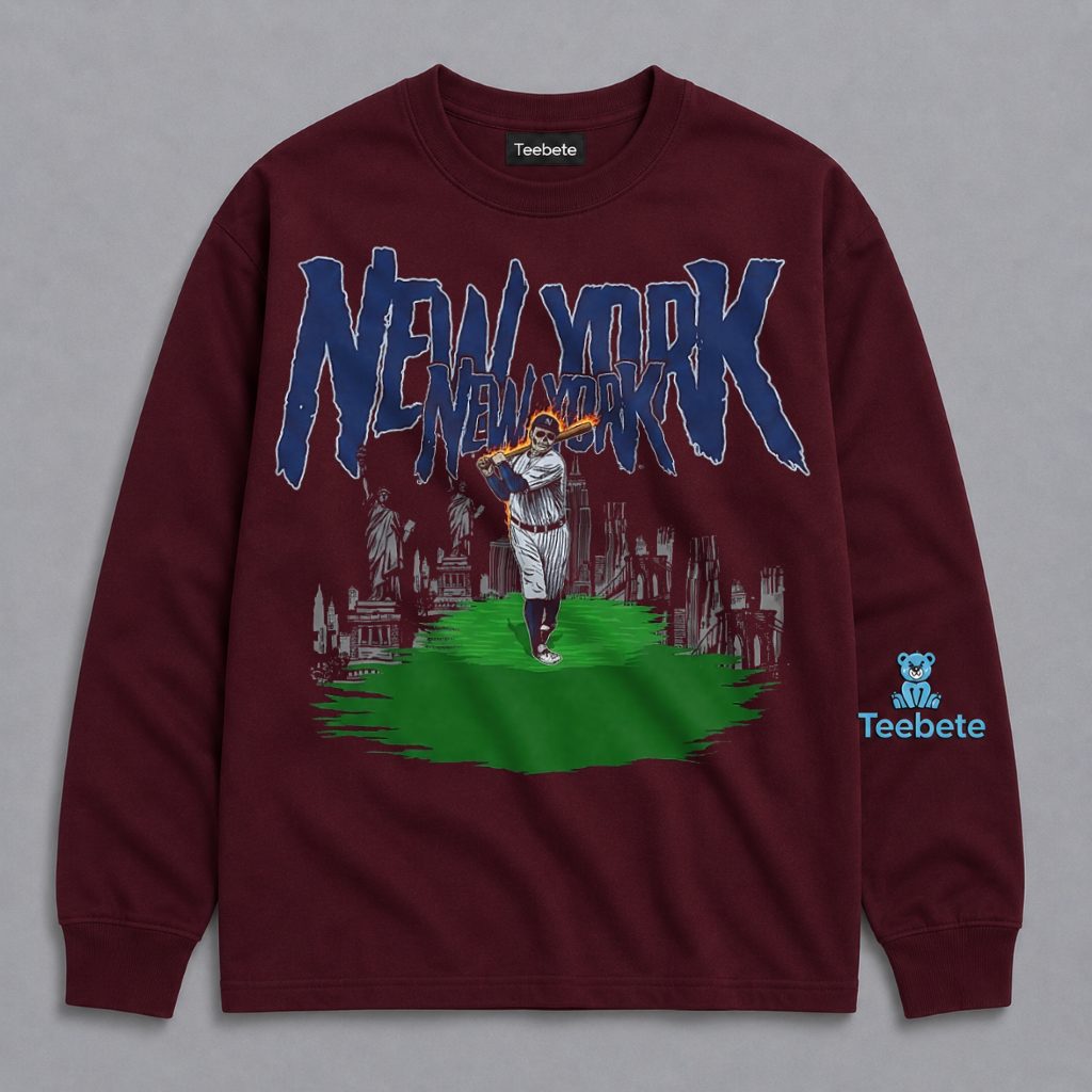 New York Baseball Skull Vintage Graphic Long Sleeve New York Baseball Skull Vintage Graphic Long Sleeve