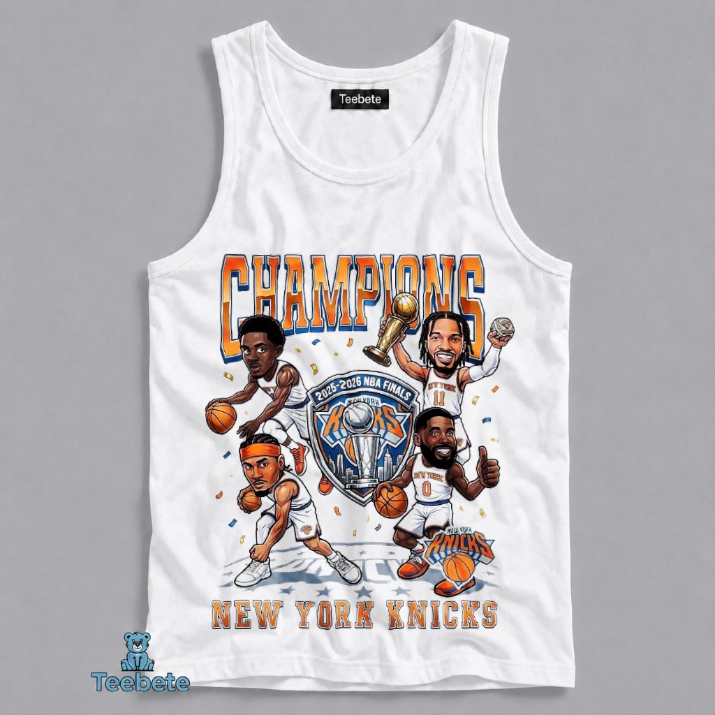 New York Knicks 2025 2026 Finals Champions Trophy Caricature Tanktop New York Knicks 2025 2026 Finals Champions Trophy Caricature Tanktop