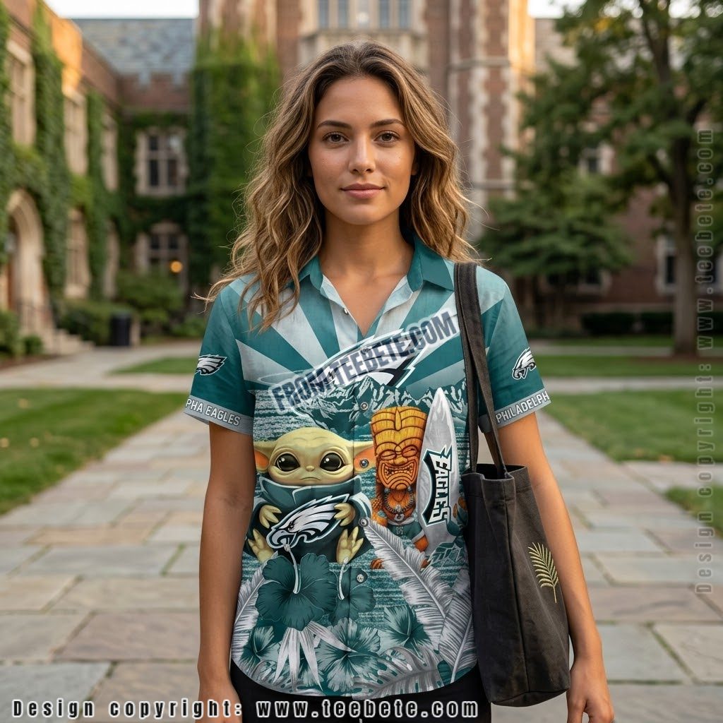 Philadelphia Eagles Baby Yoda Tiki Hawaiian Shirt