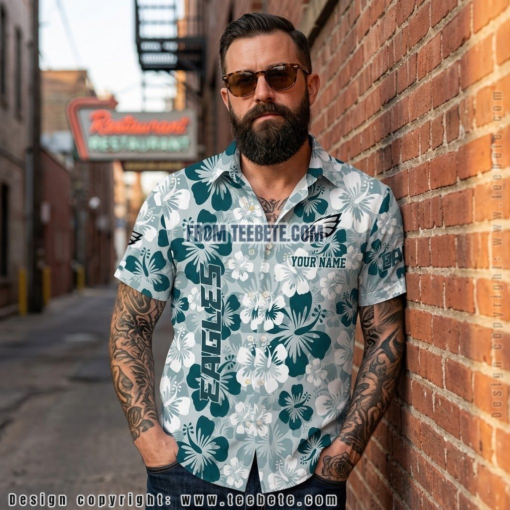Philadelphia Eagles Custom Name Hibiscus Hawaiian Shirt