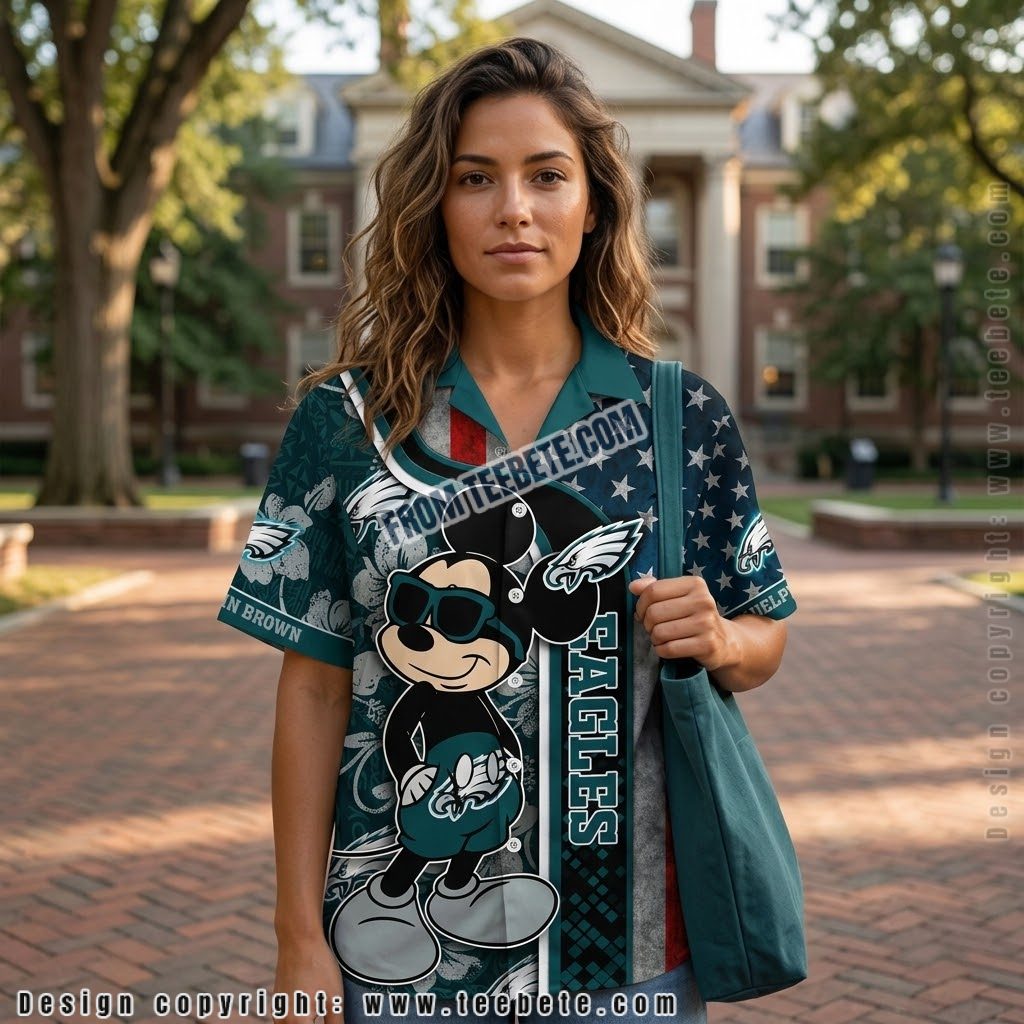 Philadelphia Eagles Mickey Mouse American Flag Hawaiian Shirt