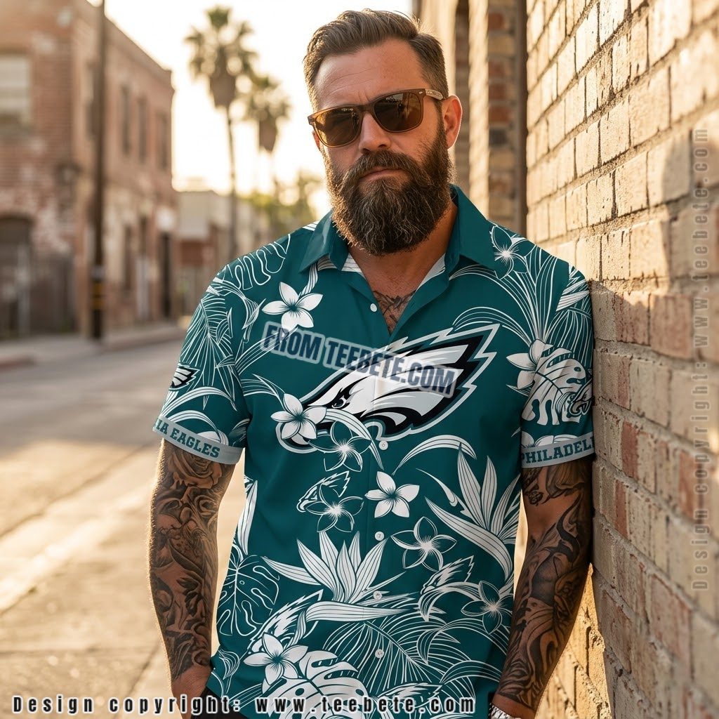 Philadelphia Eagles Monochrome Floral Hawaiian Shirt