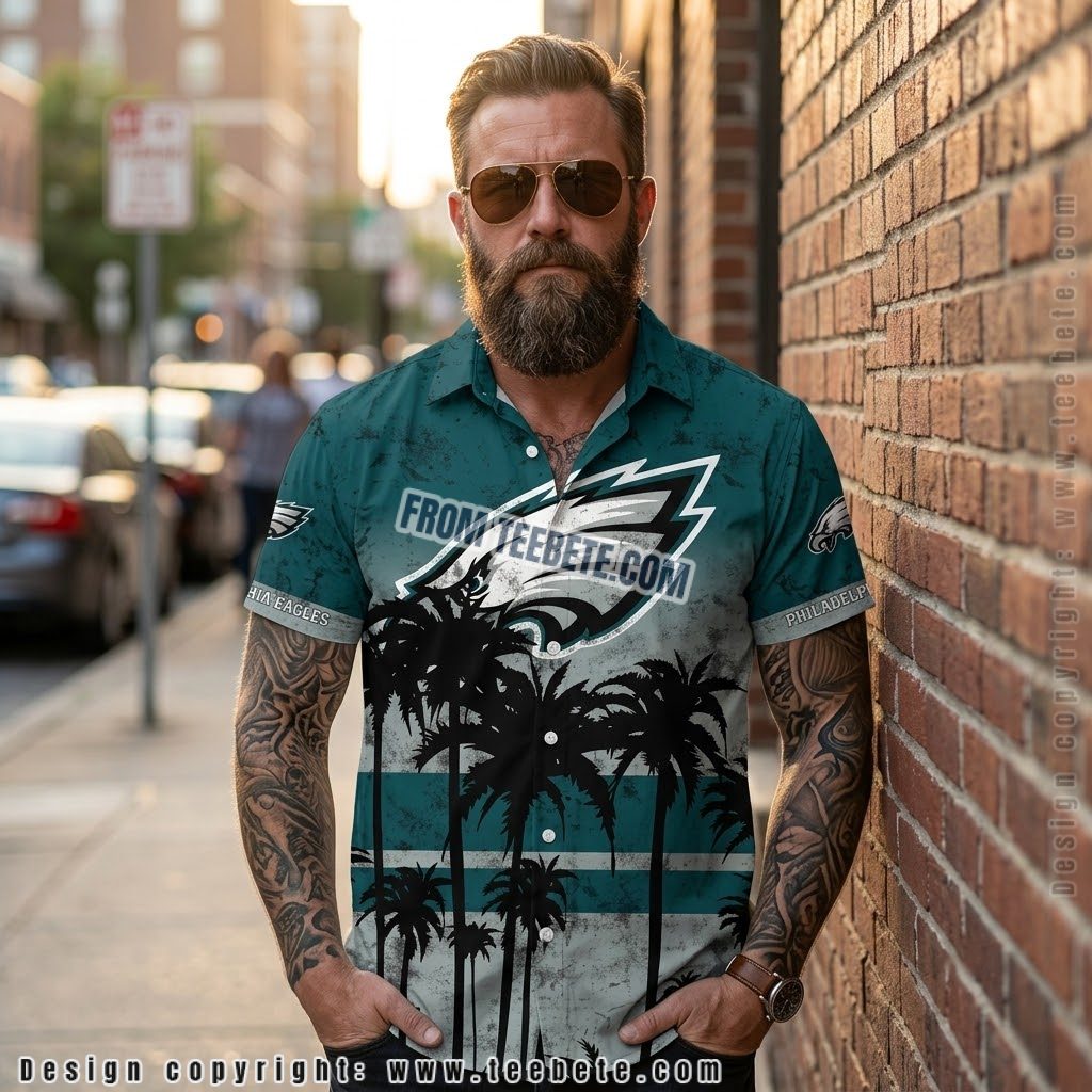 Philadelphia Eagles Palm Silhouette Hawaiian Shirt