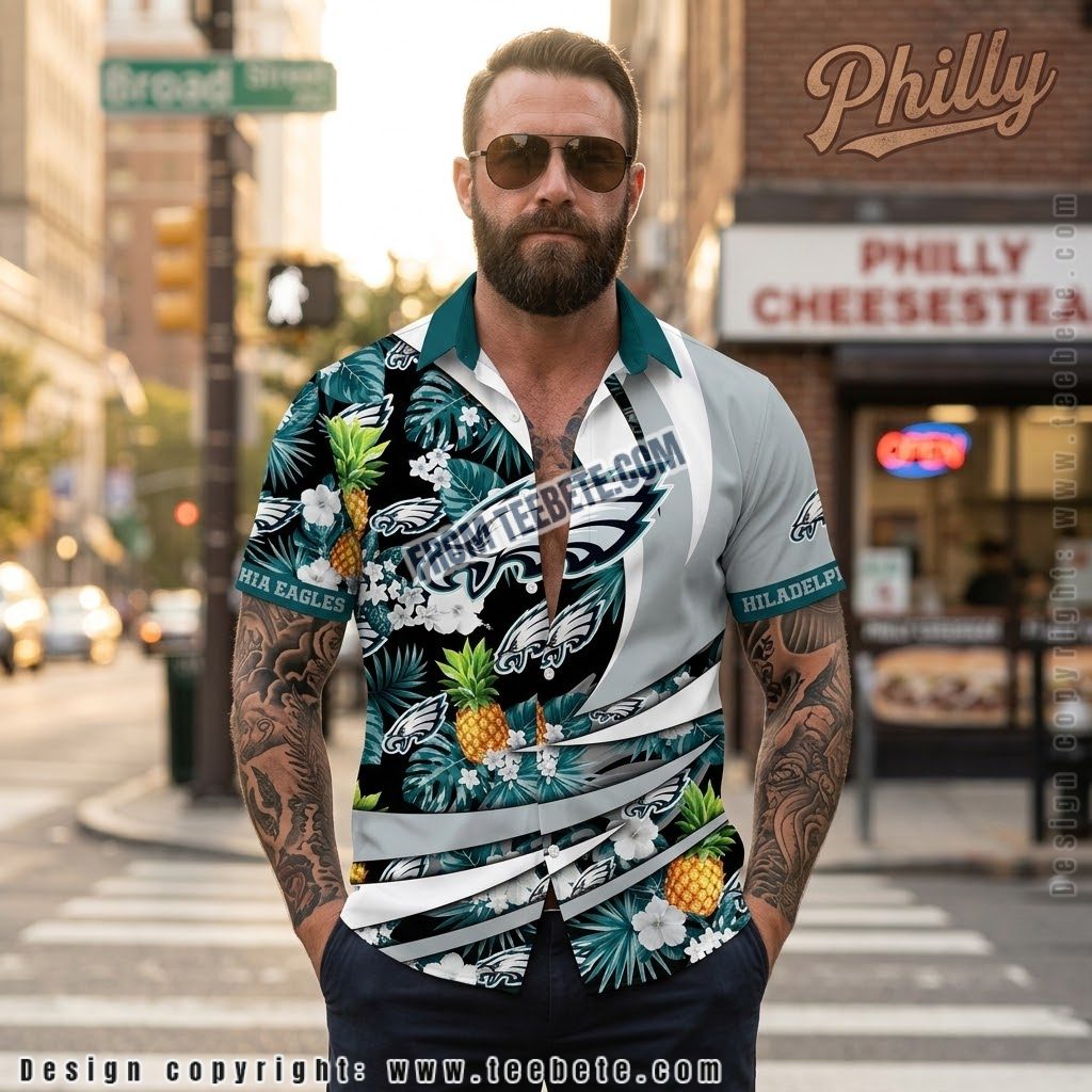 Philadelphia Eagles Pineapple Swirl Hawaiian Shirt