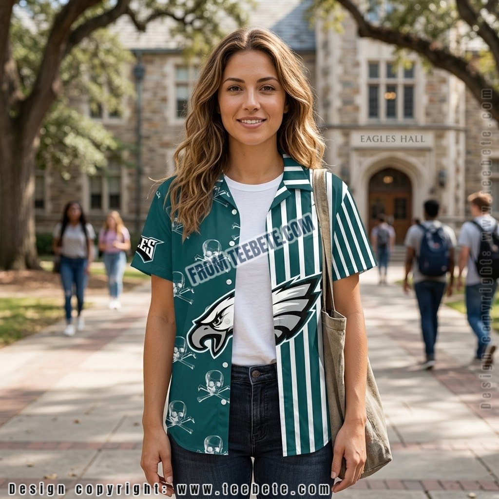 Philadelphia Eagles Skull Crossbones Hawaiian Shirt