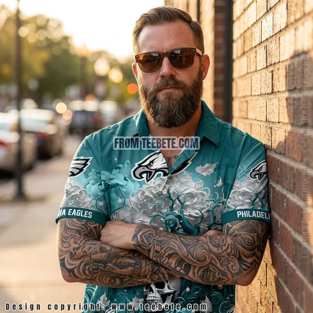 Philadelphia Eagles Skull Pumpkin Hawaiian Shirt