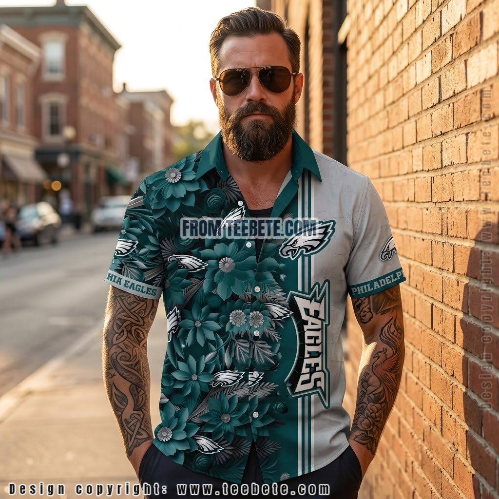 Philadelphia Eagles Teal Floral Hawaiian Shirt