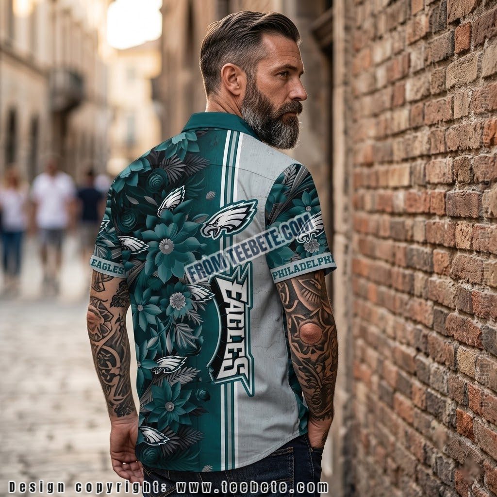Philadelphia Eagles Teal Floral Hawaiian Shirt Version 2 Philadelphia Eagles Teal Floral Hawaiian Shirt Version 2