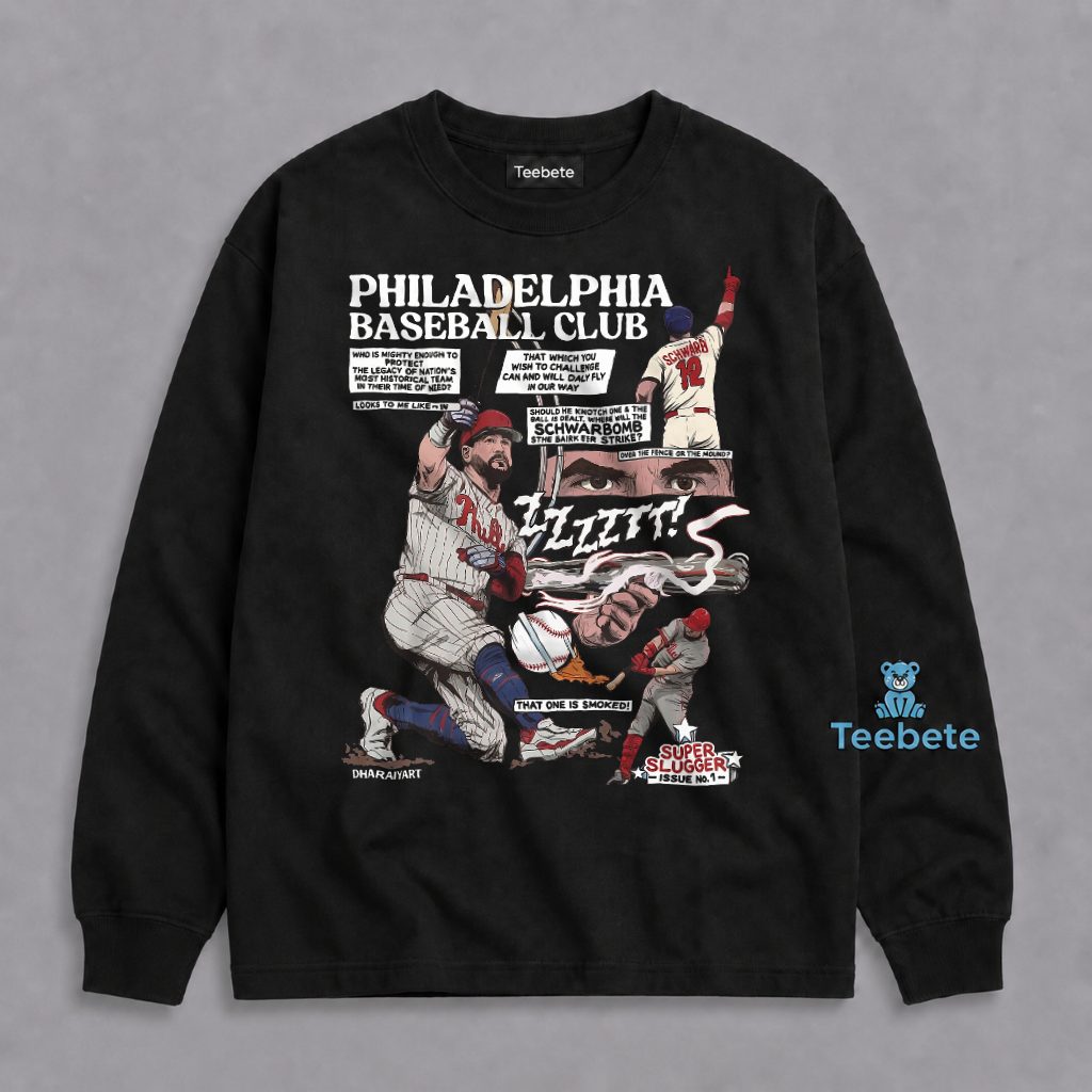 Phillies Schwarbomb Super Slugger Comic Style Long Sleeve Phillies Schwarbomb Super Slugger Comic Style Long Sleeve