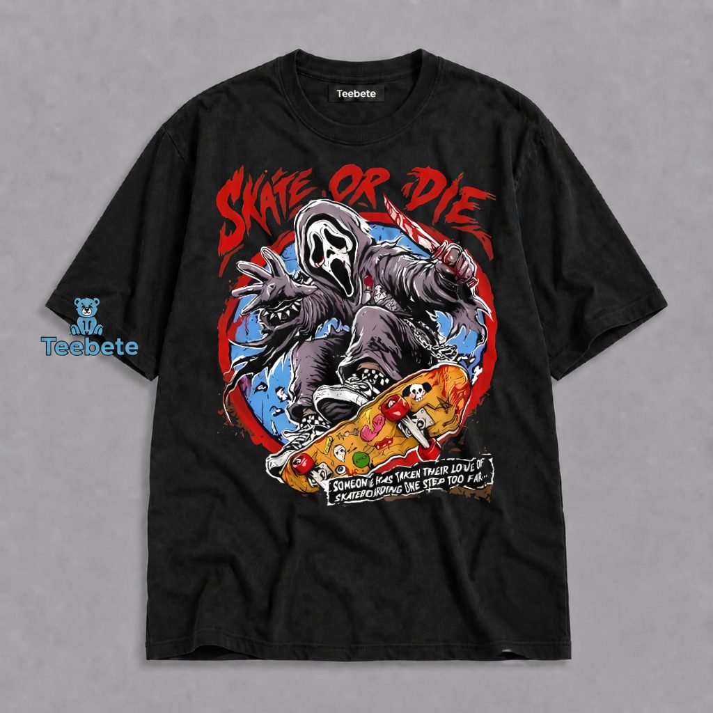 Skate Or Die Ghostface Horror Skateboard Halloween Shirt