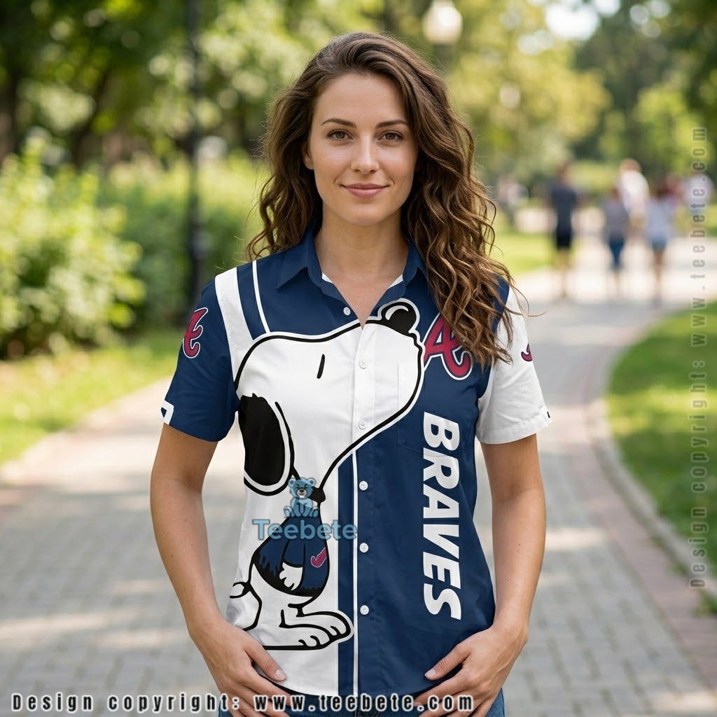 Snoopy Cool Atlanta Braves Button-down Shirt