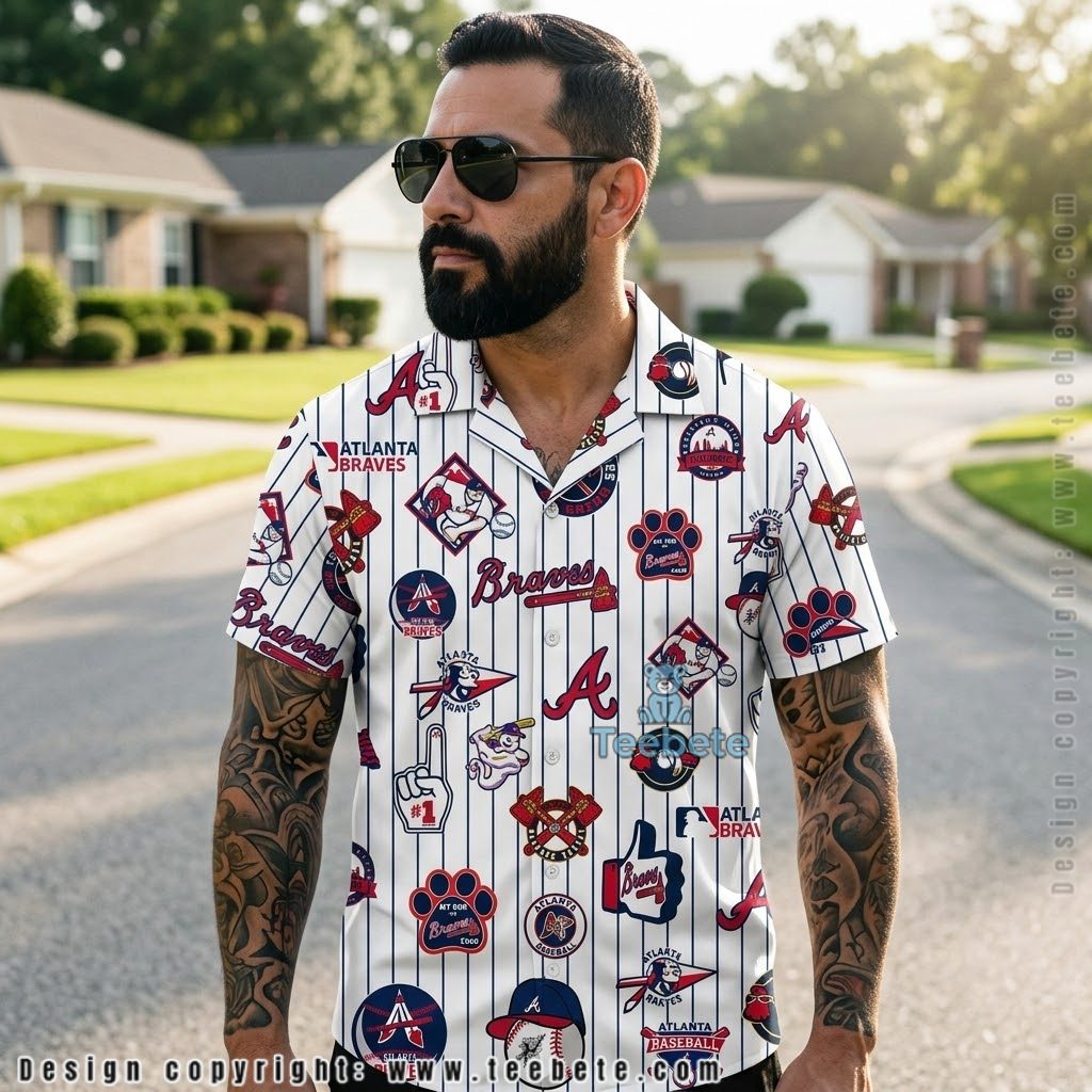Sticker Pinstripe Atlanta Braves Aloha Shirt