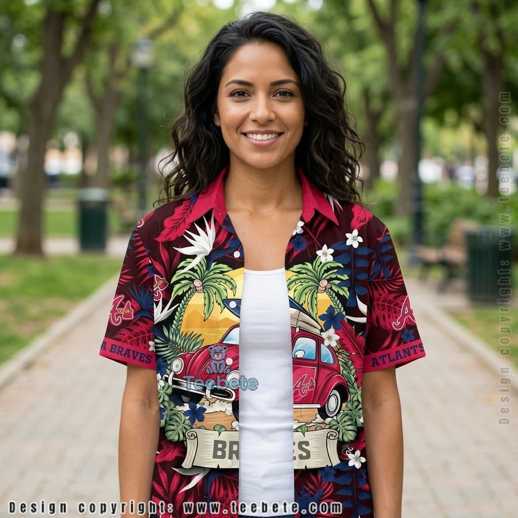 Surfing Car Atlanta Braves Hawaiian Shirt