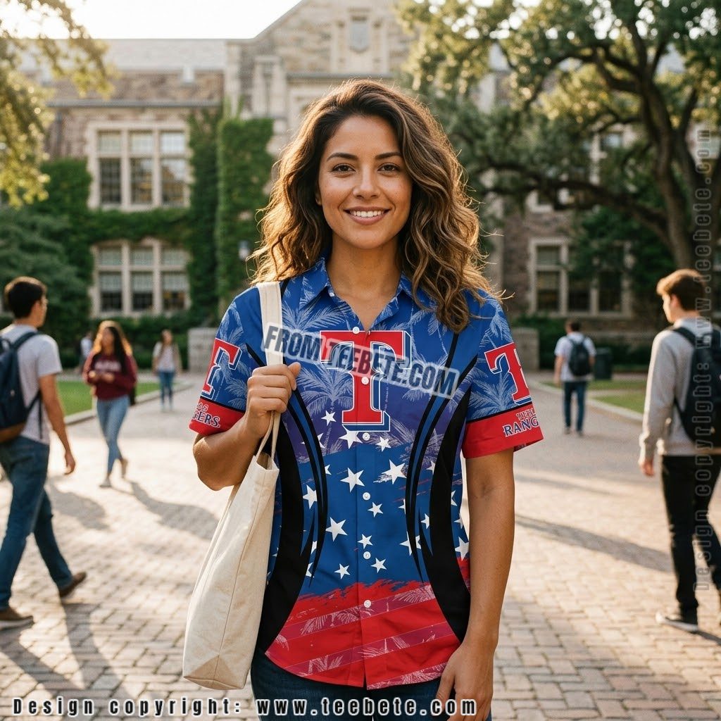 Texas Rangers American Flag Hawaiian Shirt