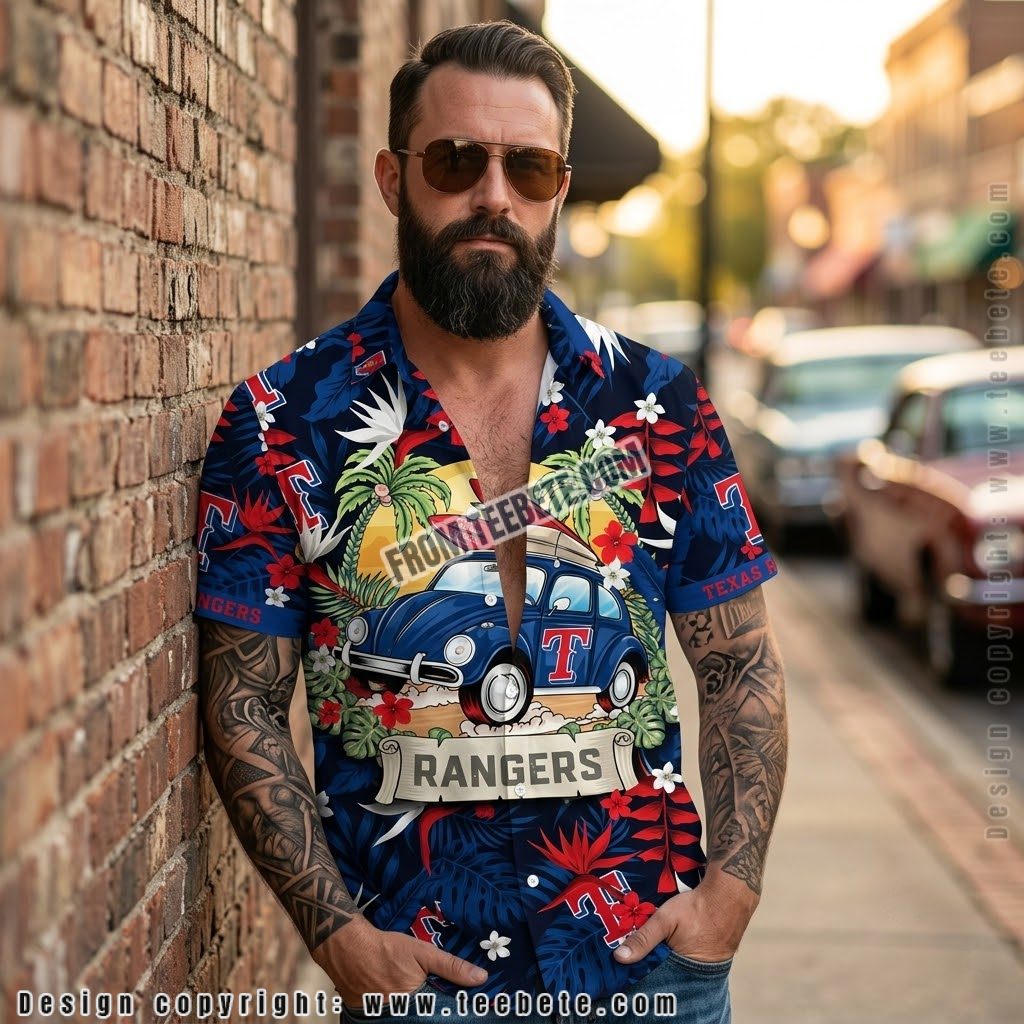 Texas Rangers American Flag Hawaiian Shirt