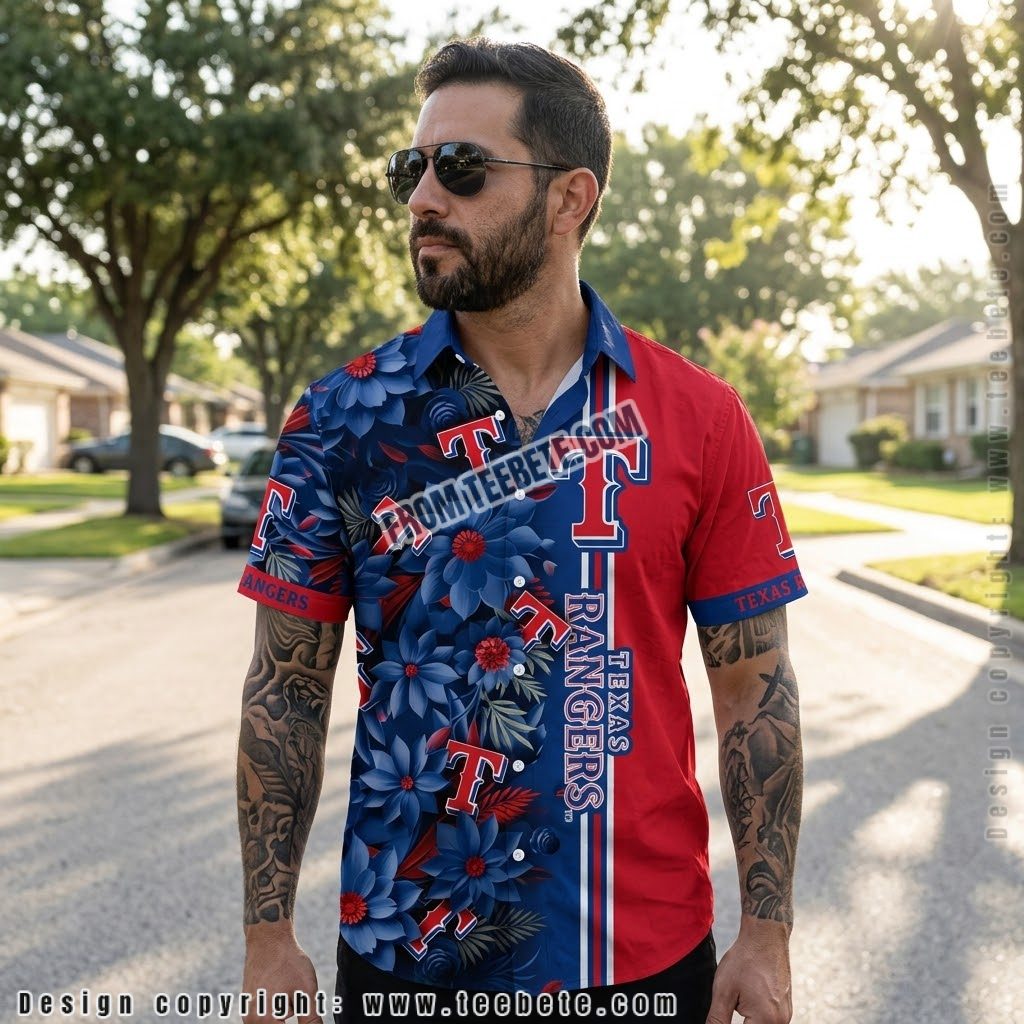 Texas Rangers Blue Daisy Stripe Hawaiian Shirt