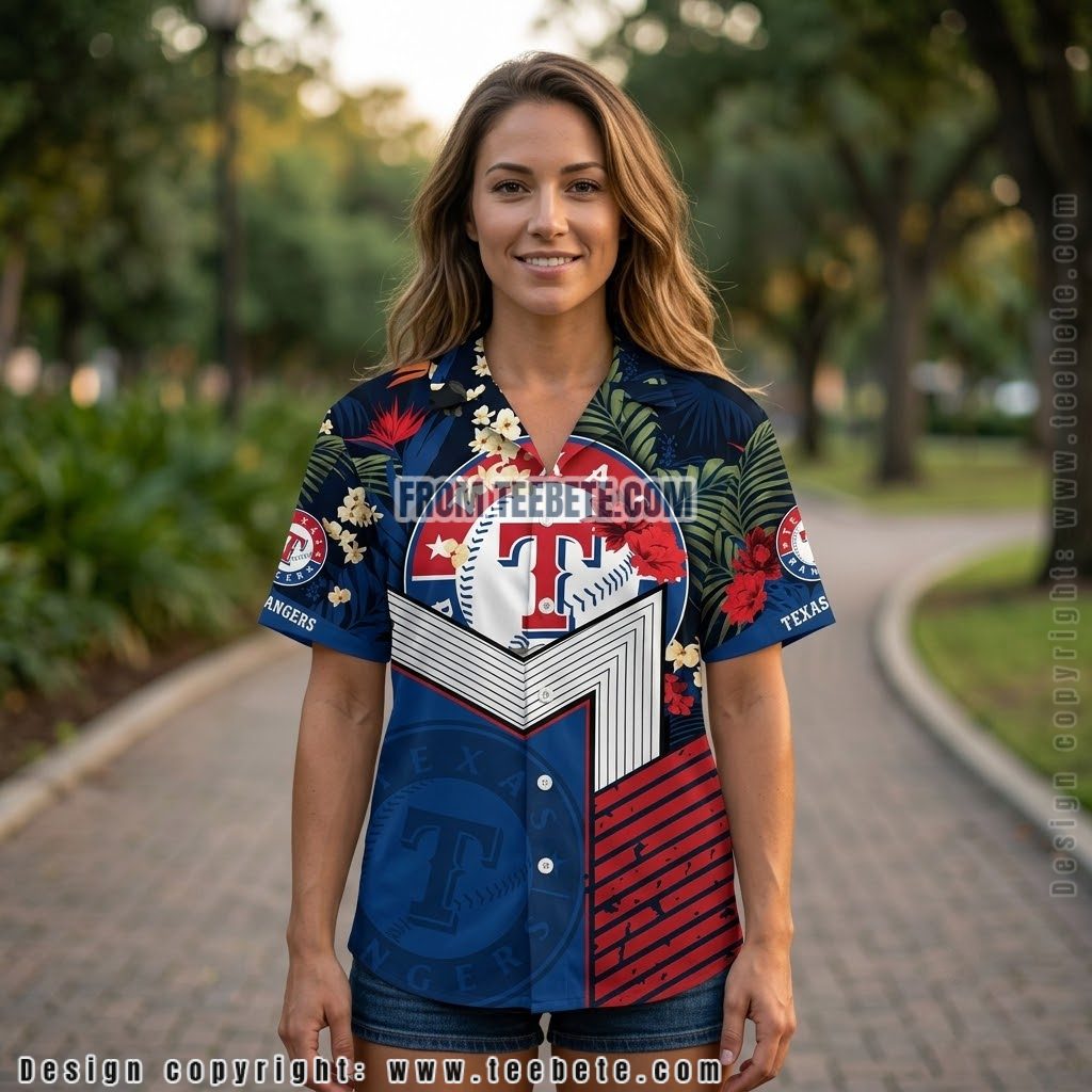 Texas Rangers Chevron Floral Hawaiian Shirt